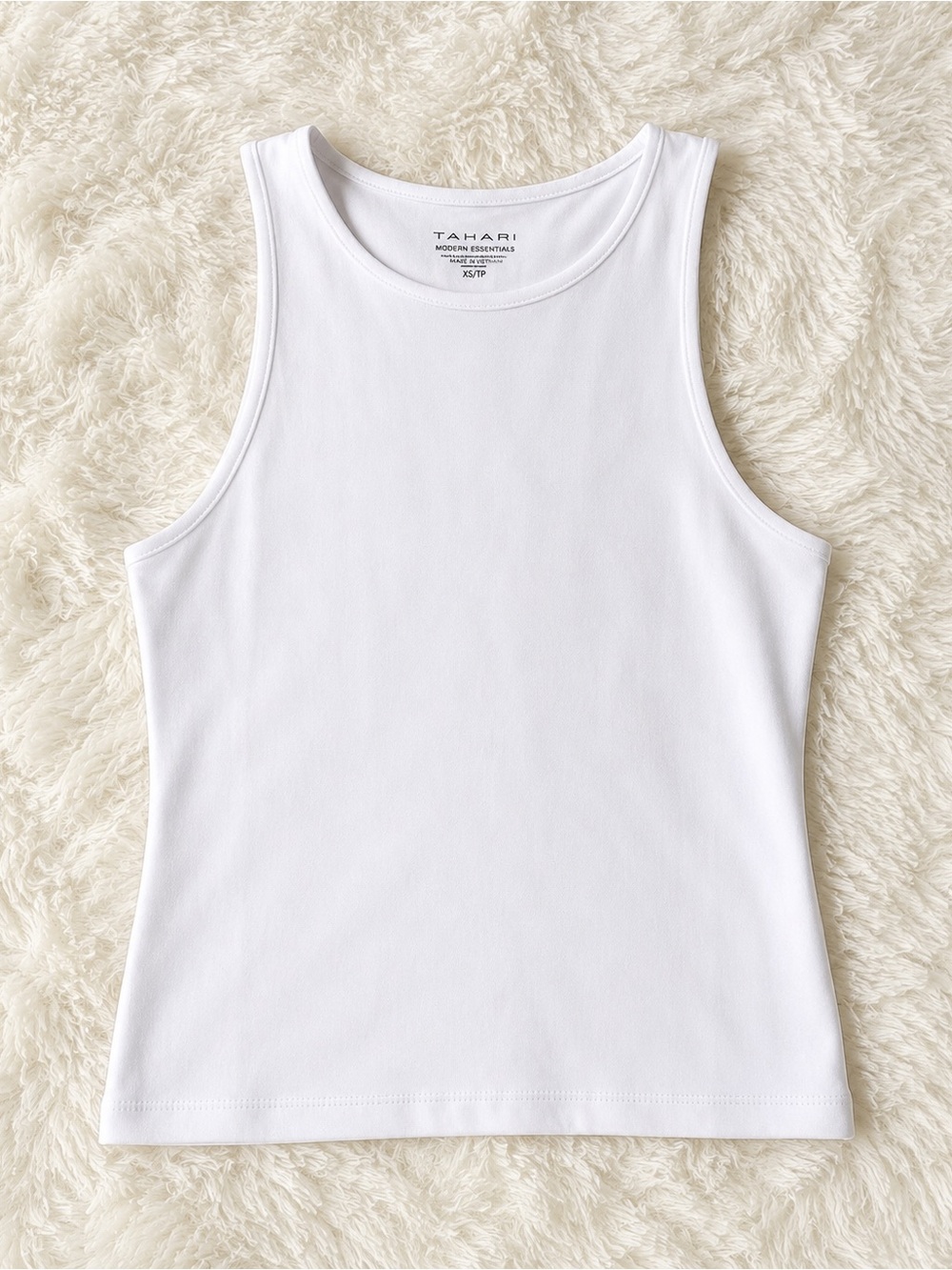 Tahari White Sleek Stretch Tank XS NWT Minimal Layering Basic Luxe Feel